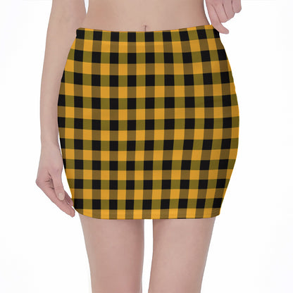 Fire Yellow Buffalo Check Pattern Print Pencil Mini Skirt