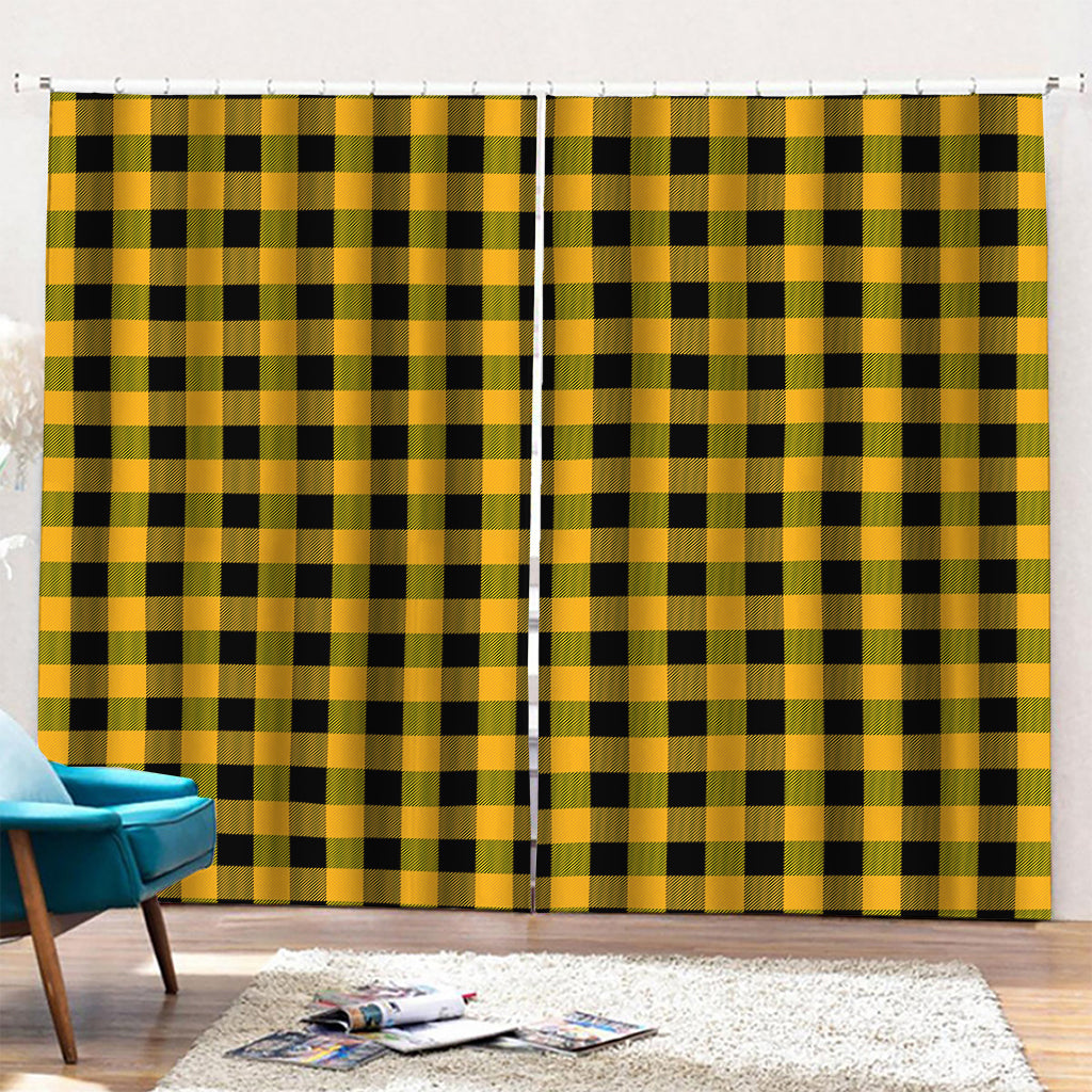 Fire Yellow Buffalo Check Pattern Print Pencil Pleat Curtains