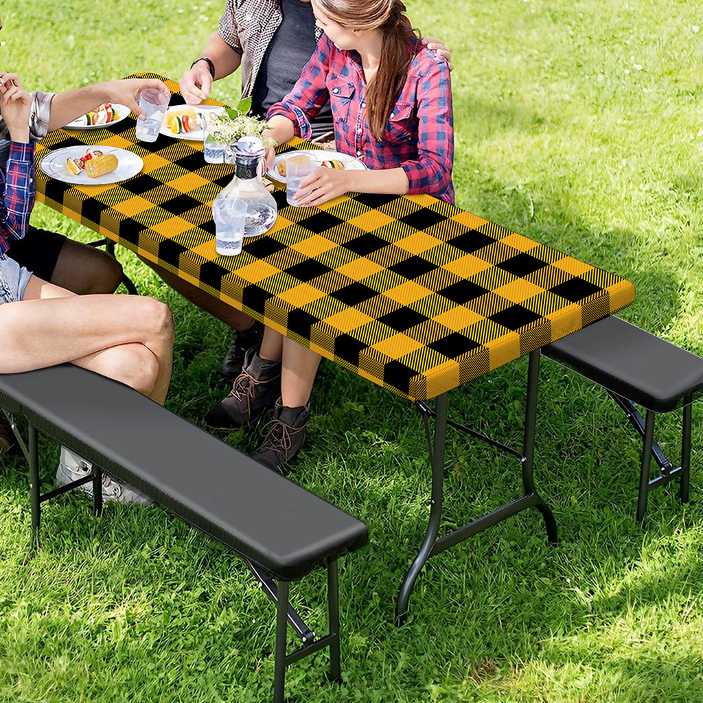 Fire Yellow Buffalo Check Pattern Print Picnic Table Cover