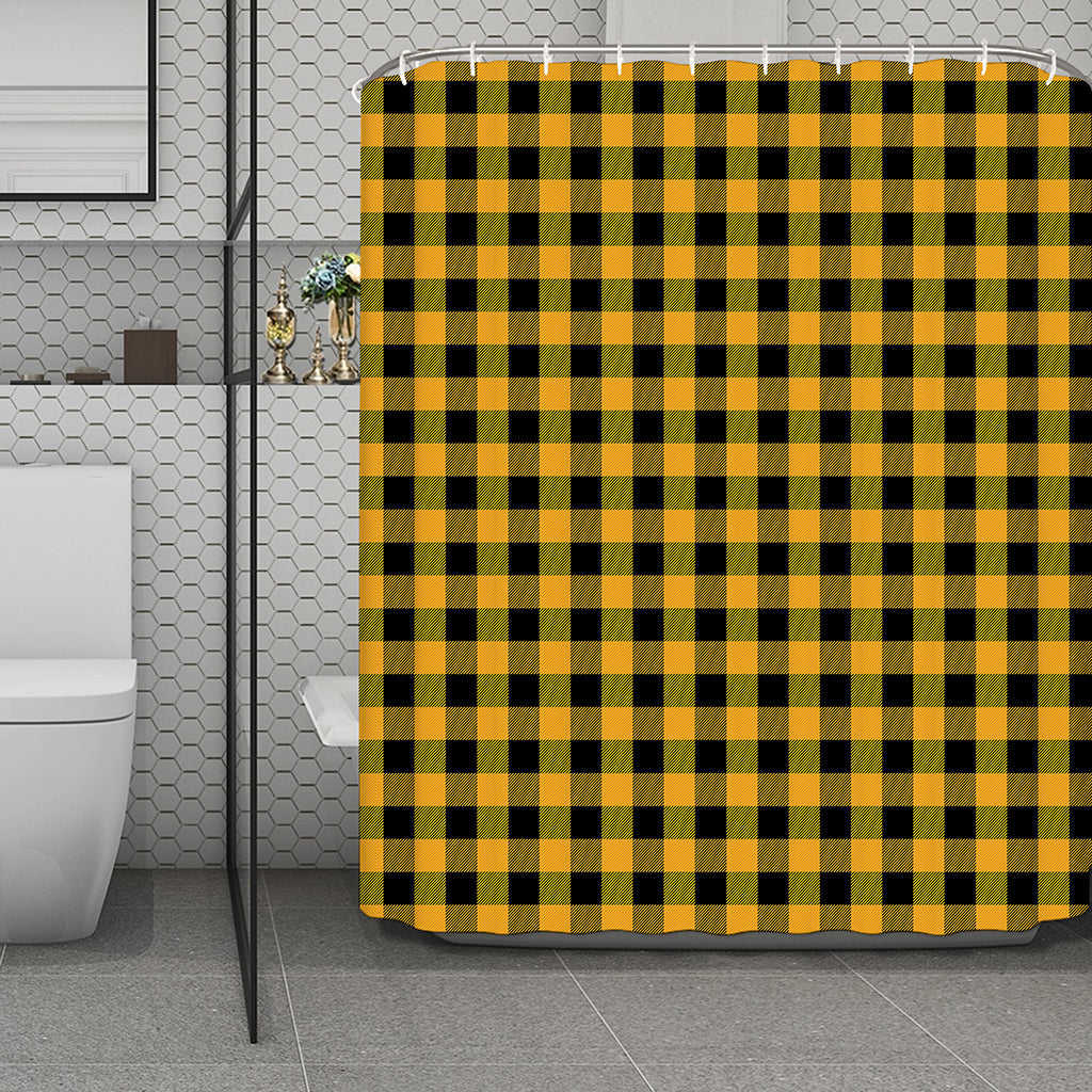 Fire Yellow Buffalo Check Pattern Print Polyester Shower Curtain