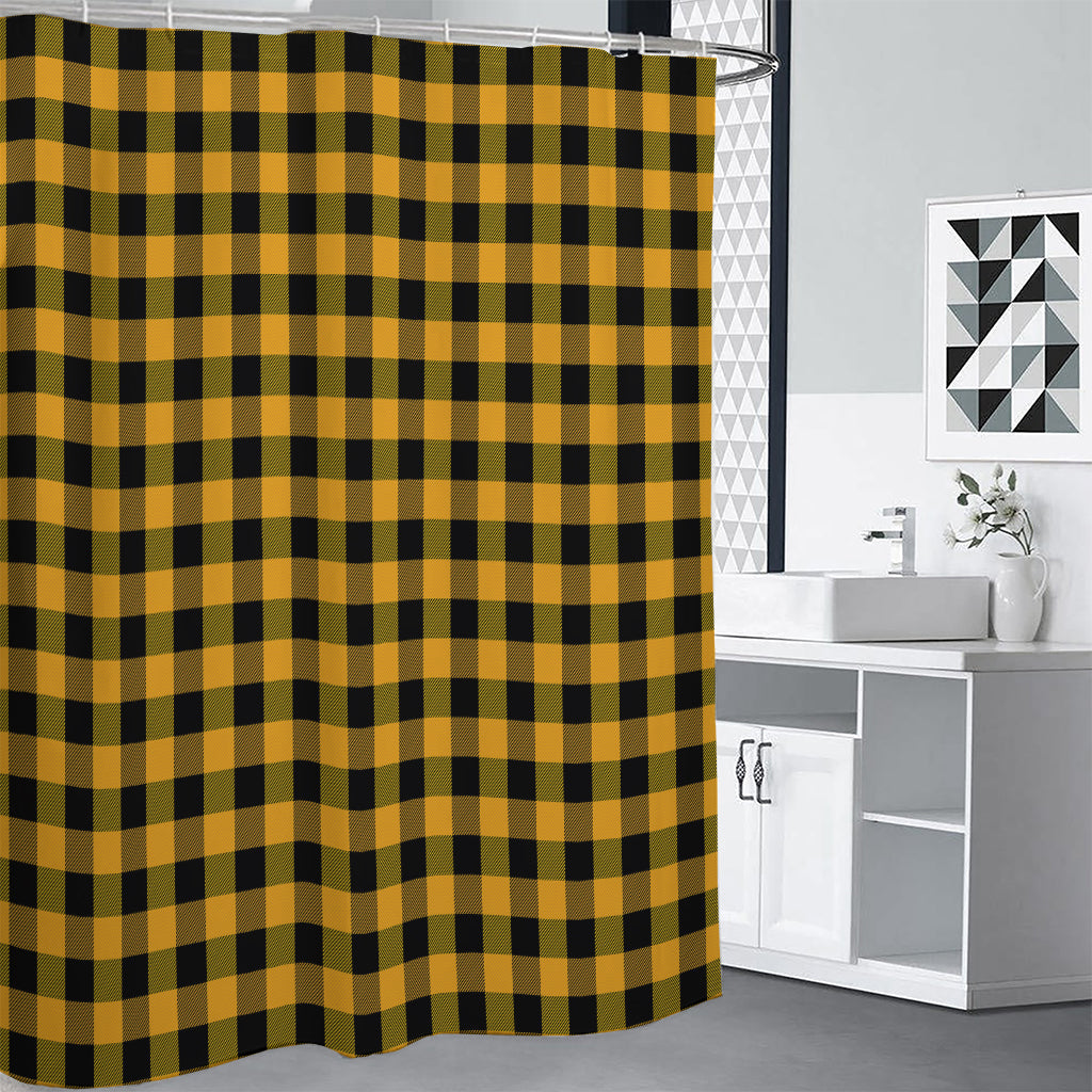 Fire Yellow Buffalo Check Pattern Print Premium Shower Curtain