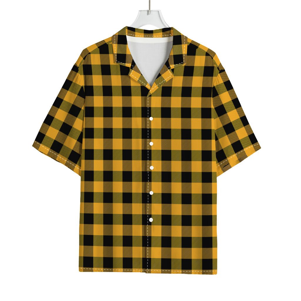 Fire Yellow Buffalo Check Pattern Print Rayon Hawaiian Shirt