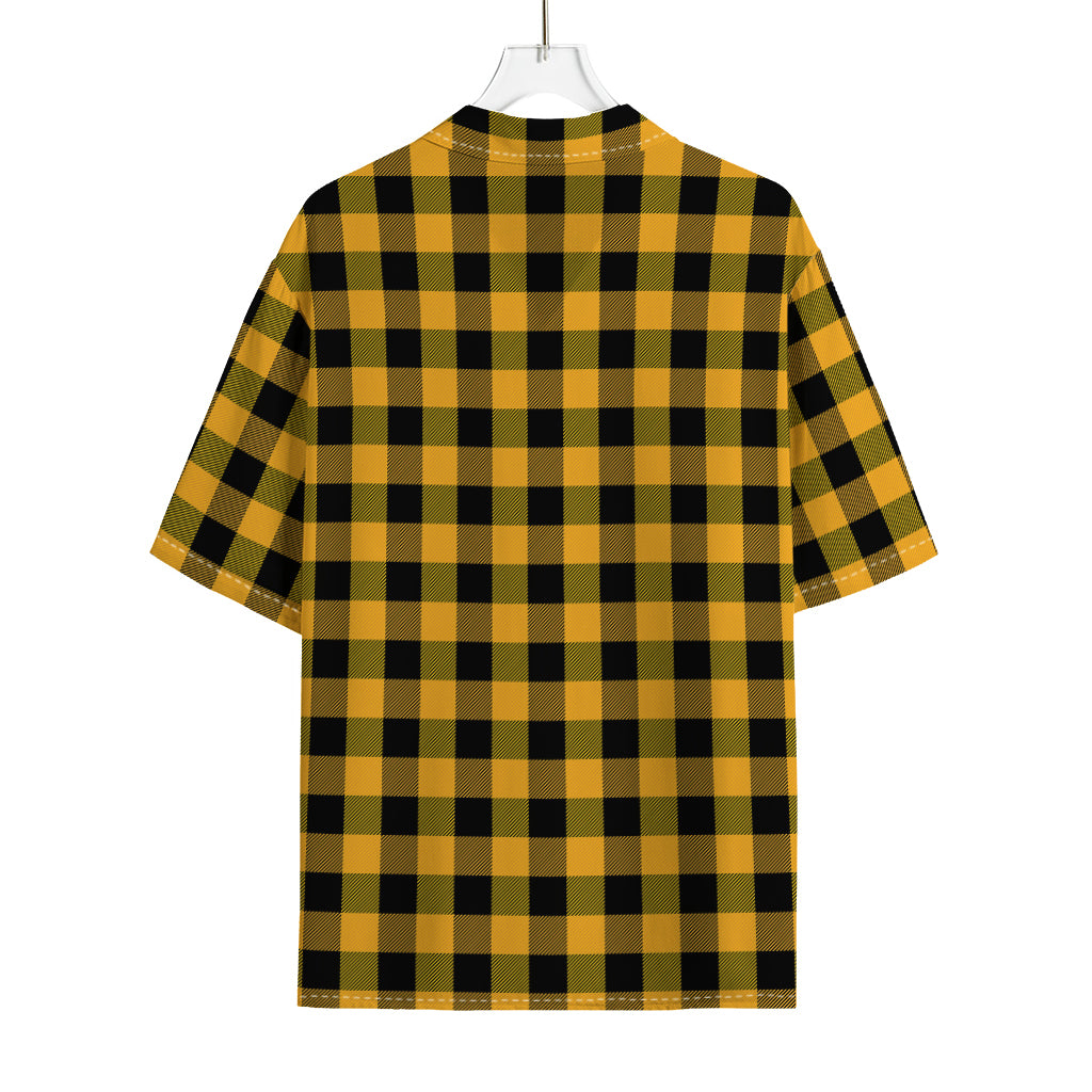 Fire Yellow Buffalo Check Pattern Print Rayon Hawaiian Shirt