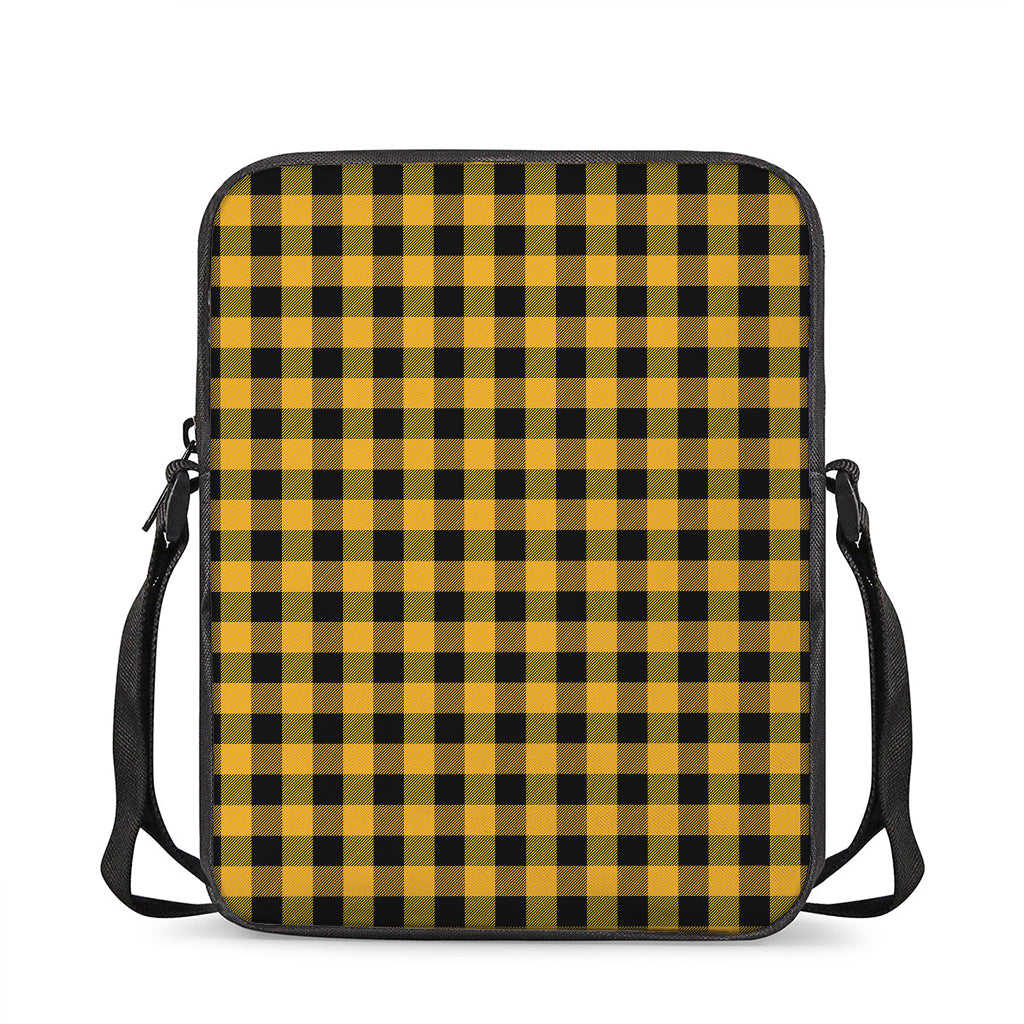 Fire Yellow Buffalo Check Pattern Print Rectangular Crossbody Bag