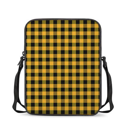 Fire Yellow Buffalo Check Pattern Print Rectangular Crossbody Bag