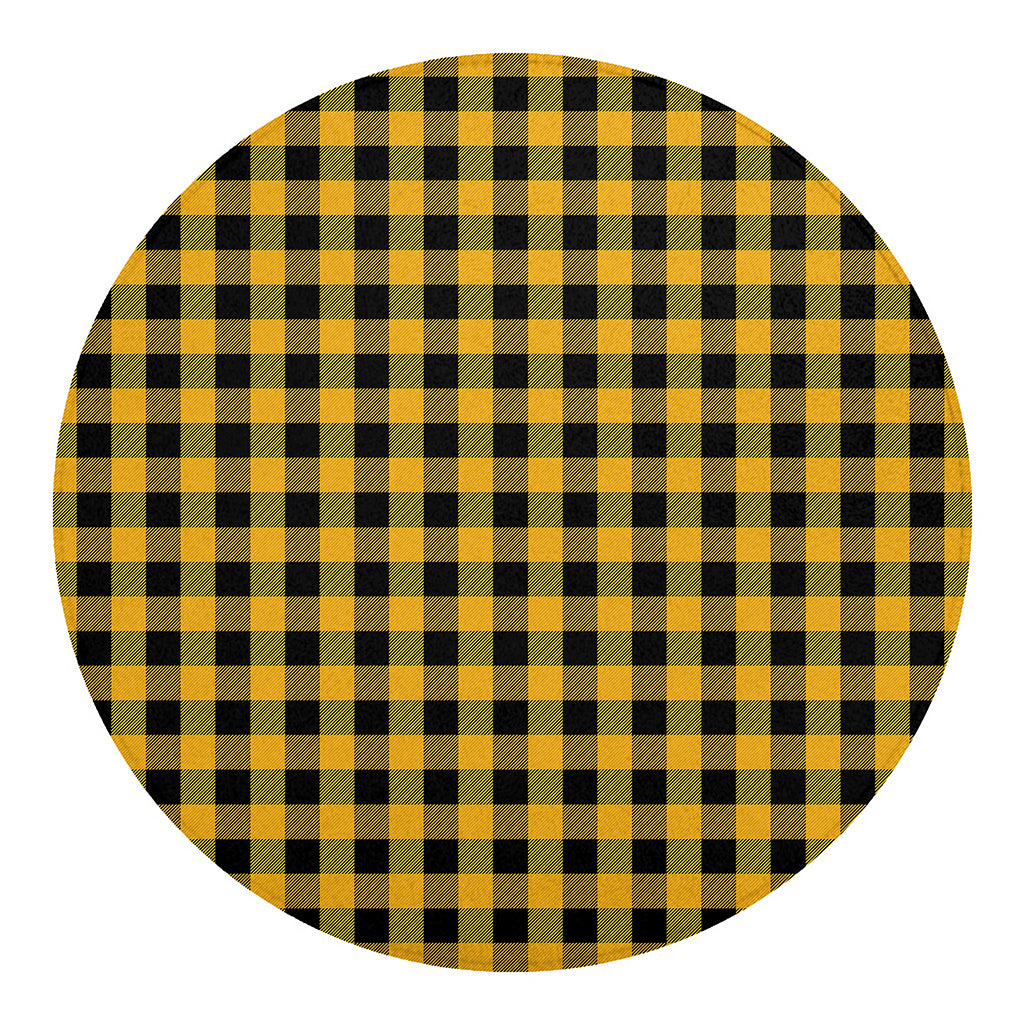 Fire Yellow Buffalo Check Pattern Print Round Blanket