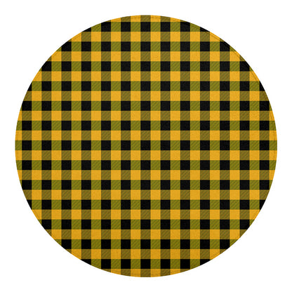 Fire Yellow Buffalo Check Pattern Print Round Blanket