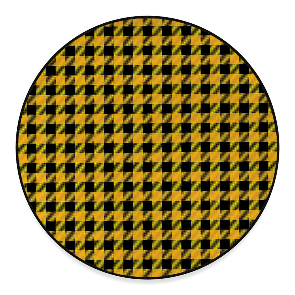 Fire Yellow Buffalo Check Pattern Print Round Floor Mat