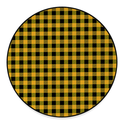 Fire Yellow Buffalo Check Pattern Print Round Floor Mat