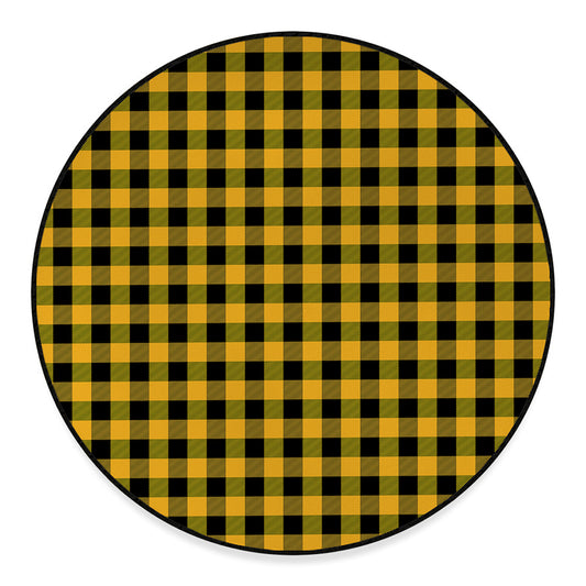 Fire Yellow Buffalo Check Pattern Print Round Floor Mat