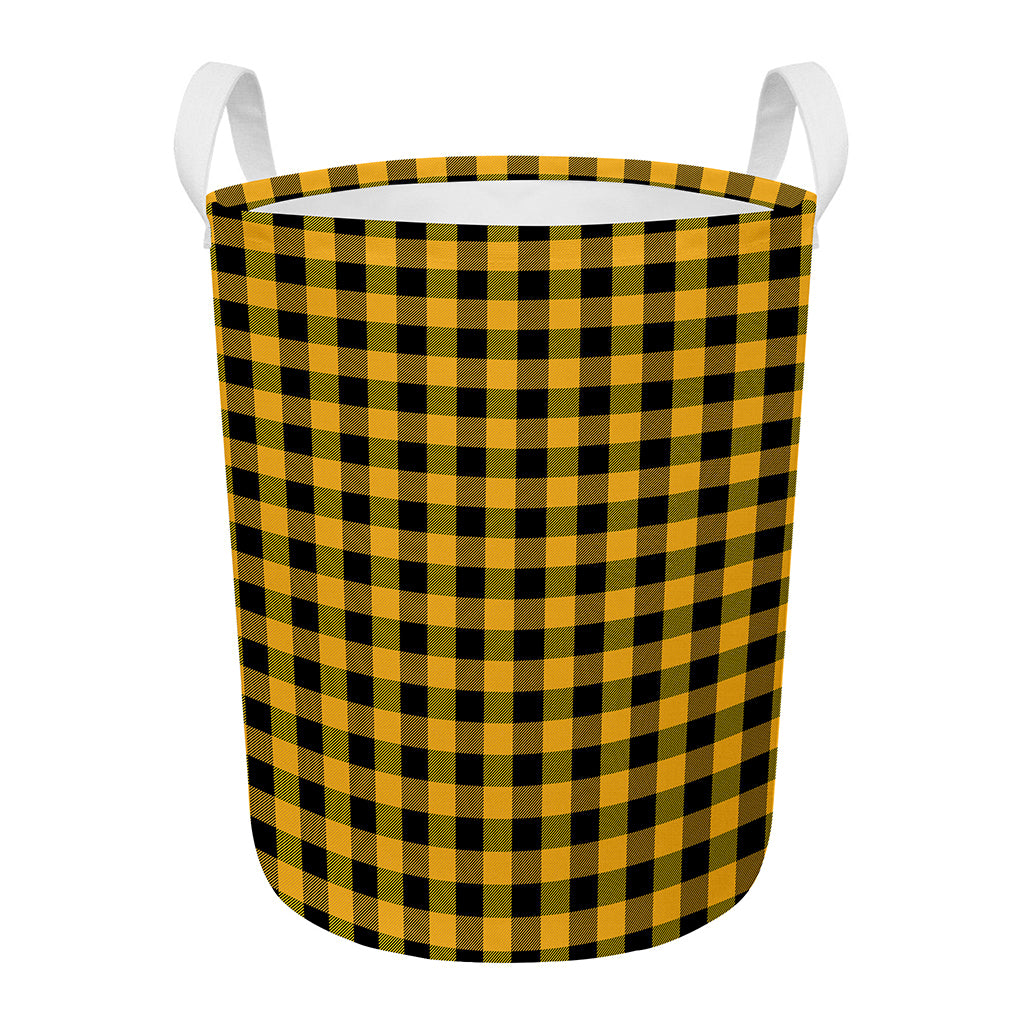 Fire Yellow Buffalo Check Pattern Print Round Laundry Basket