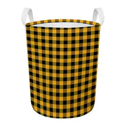 Fire Yellow Buffalo Check Pattern Print Round Laundry Basket