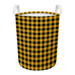 Fire Yellow Buffalo Check Pattern Print Round Laundry Basket