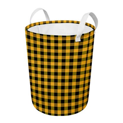 Fire Yellow Buffalo Check Pattern Print Round Laundry Basket