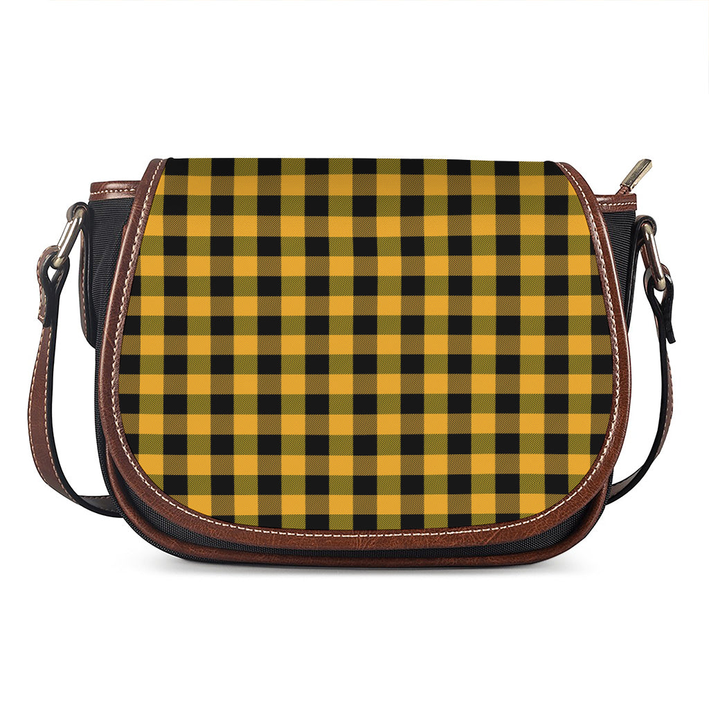 Fire Yellow Buffalo Check Pattern Print Saddle Bag