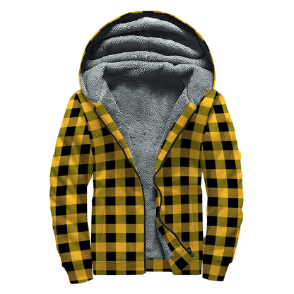 Fire Yellow Buffalo Check Pattern Print Sherpa Lined Zip Up Hoodie