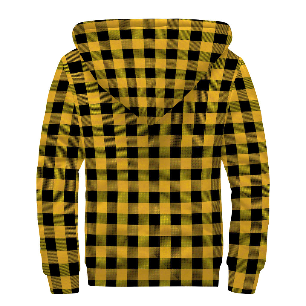 Fire Yellow Buffalo Check Pattern Print Sherpa Lined Zip Up Hoodie
