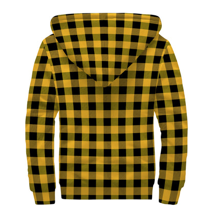 Fire Yellow Buffalo Check Pattern Print Sherpa Lined Zip Up Hoodie