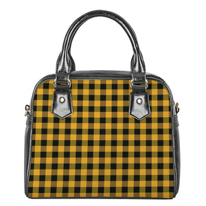 Fire Yellow Buffalo Check Pattern Print Shoulder Handbag