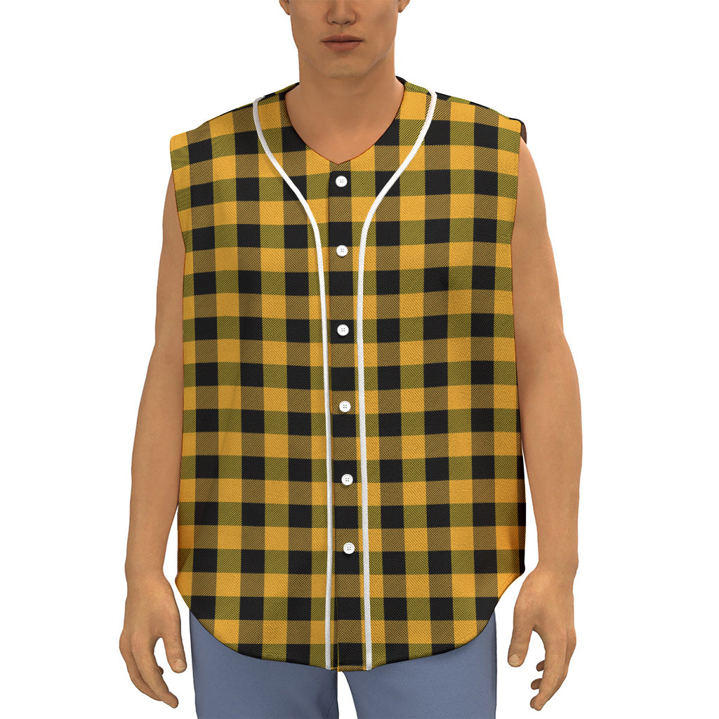 Fire Yellow Buffalo Check Pattern Print Sleeveless Baseball Jersey
