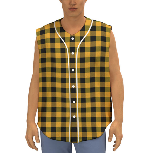 Fire Yellow Buffalo Check Pattern Print Sleeveless Baseball Jersey