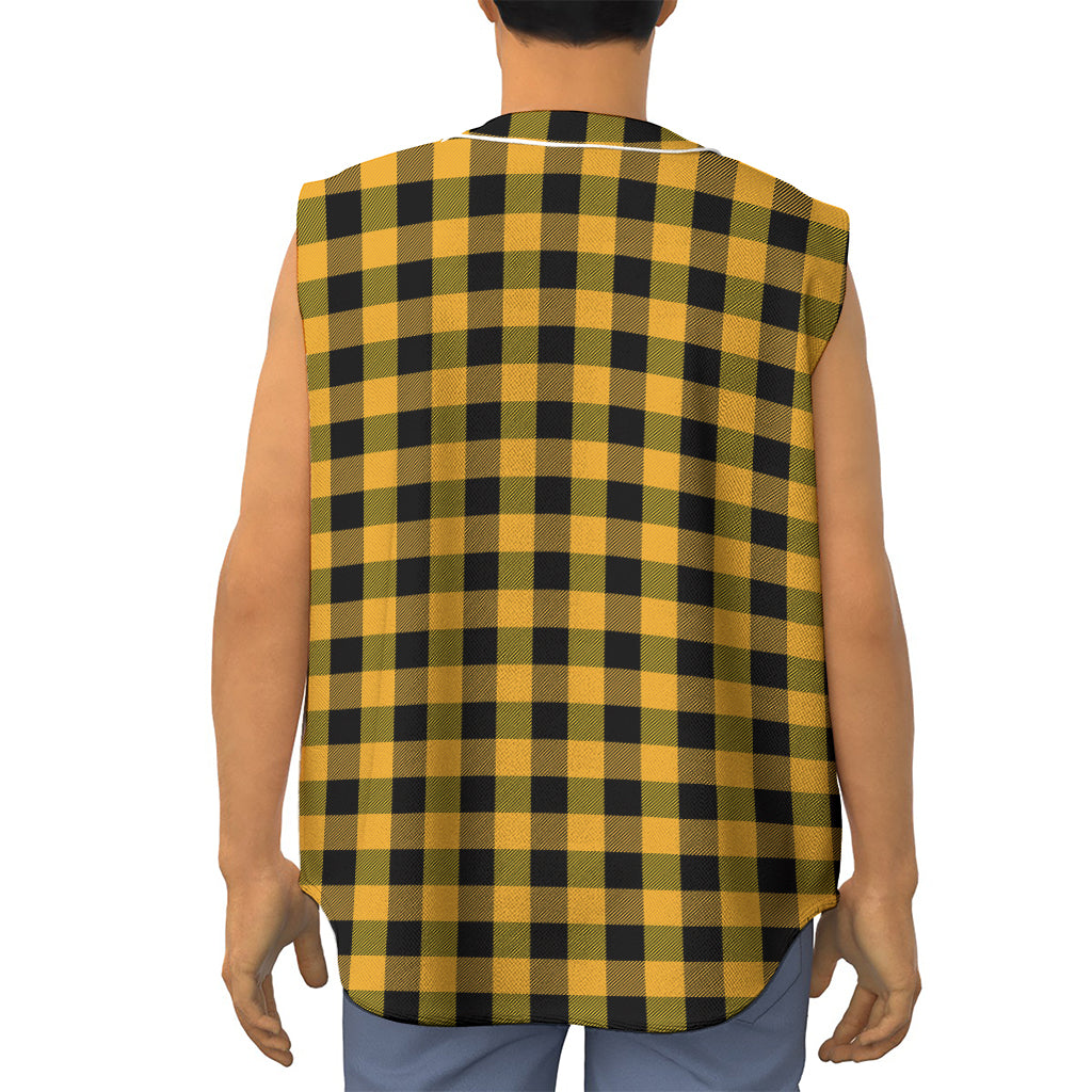 Fire Yellow Buffalo Check Pattern Print Sleeveless Baseball Jersey