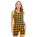 Fire Yellow Buffalo Check Pattern Print Sleeveless One Piece Swimsuit