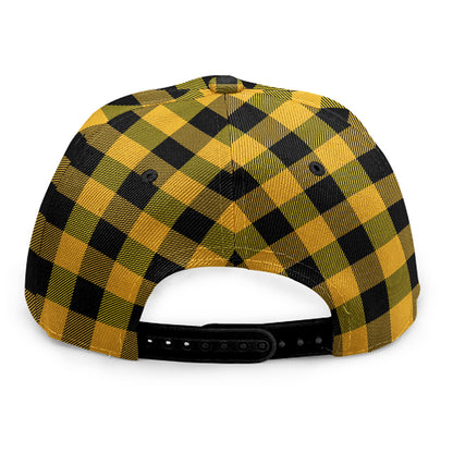 Fire Yellow Buffalo Check Pattern Print Snapback Cap