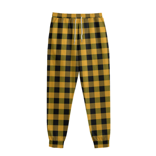 Fire Yellow Buffalo Check Pattern Print Sweatpants