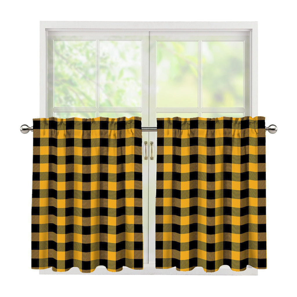 Fire Yellow Buffalo Check Pattern Print Tier Curtains