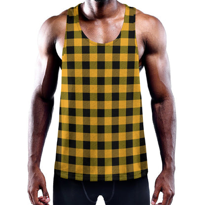 Fire Yellow Buffalo Check Pattern Print Training Tank Top