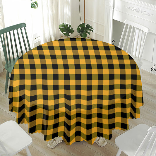 Fire Yellow Buffalo Check Pattern Print Waterproof Round Tablecloth