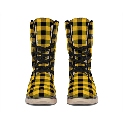 Fire Yellow Buffalo Check Pattern Print Winter Boots