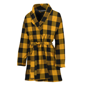 Fire Yellow Buffalo Check Pattern Print Women's Bathrobe