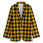 Fire Yellow Buffalo Check Pattern Print Women's Blazer