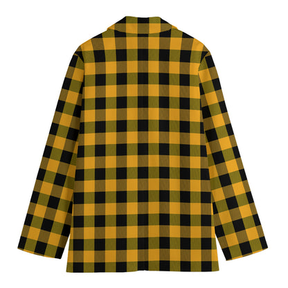 Fire Yellow Buffalo Check Pattern Print Women's Blazer