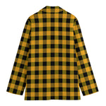 Fire Yellow Buffalo Check Pattern Print Women's Blazer