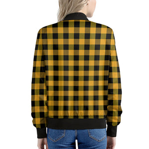 Fire Yellow Buffalo Check Pattern Print Women's Bomber Jacket