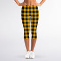 Fire Yellow Buffalo Check Pattern Print Women's Capri Leggings