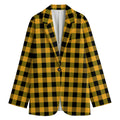 Fire Yellow Buffalo Check Pattern Print Women's Cotton Blazer