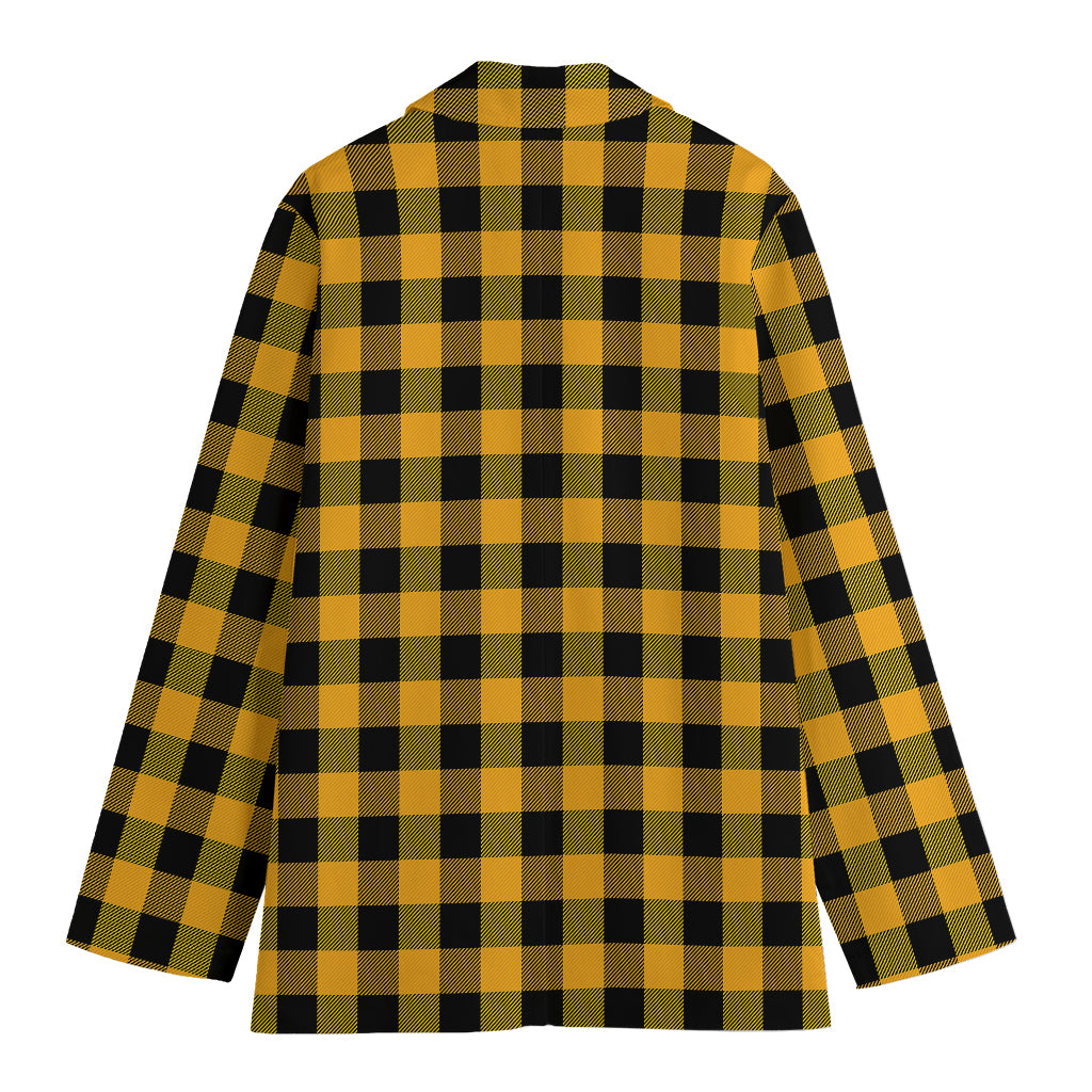 Fire Yellow Buffalo Check Pattern Print Women's Cotton Blazer