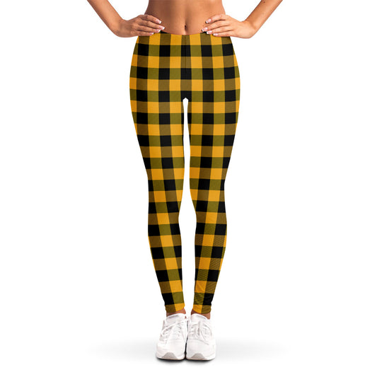 Fire Yellow Buffalo Check Pattern Print Women's Leggings