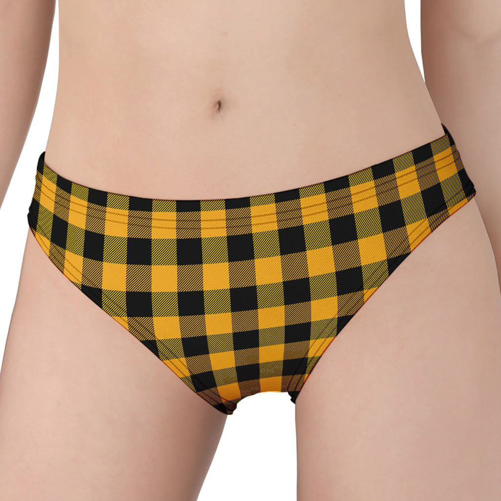 Fire Yellow Buffalo Check Pattern Print Women's Panties