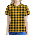Fire Yellow Buffalo Check Pattern Print Women's Polo Shirt