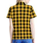 Fire Yellow Buffalo Check Pattern Print Women's Polo Shirt