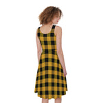 Fire Yellow Buffalo Check Pattern Print Women's Sleeveless Dress