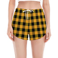 Fire Yellow Buffalo Check Pattern Print Women's Split Running Shorts