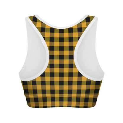 Fire Yellow Buffalo Check Pattern Print Women's Sports Bra