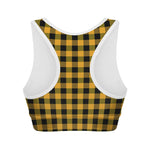 Fire Yellow Buffalo Check Pattern Print Women's Sports Bra