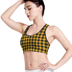 Fire Yellow Buffalo Check Pattern Print Women's Sports Bra